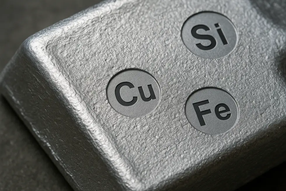 ADC 12 ingots with highlighted chemical composition symbols.