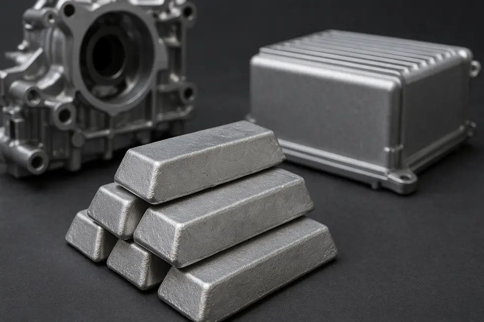 ADC 12 ingots with highlighted chemical composition symbols.
