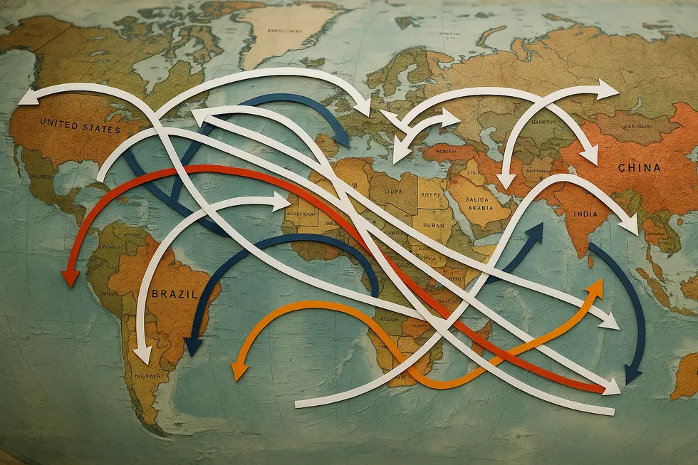 A world map illustrating the global trade routes of lead scrap.