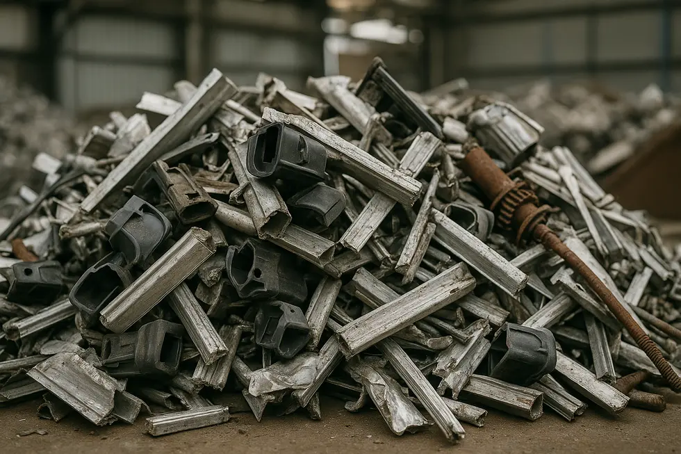 Workers and automation at a materials recovery facility sorting aluminium scrap efficiently.