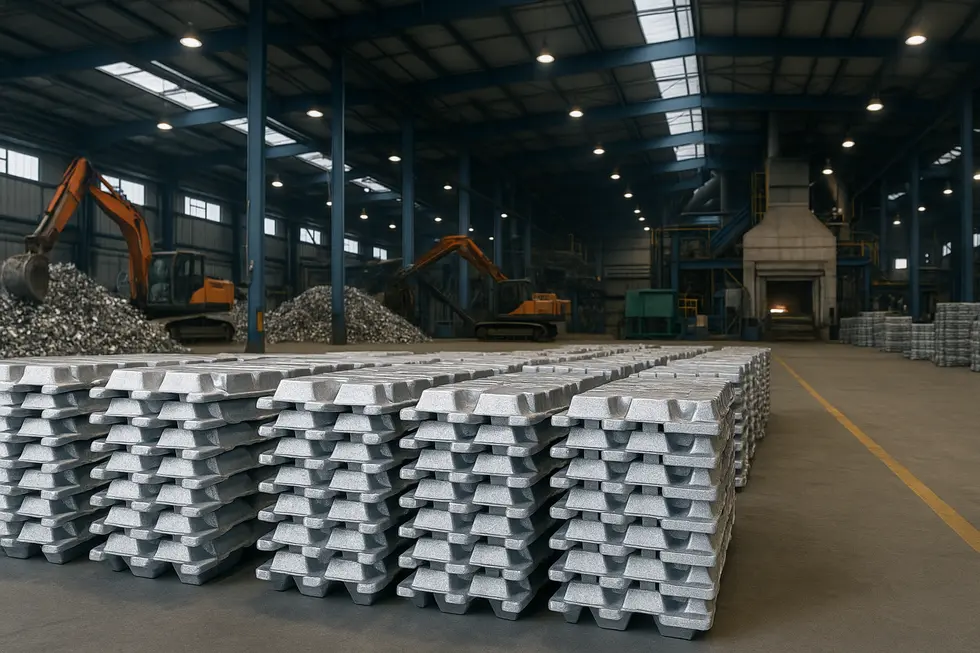 State-of-the-art recycling facility with ADC 12 ingots in foreground.