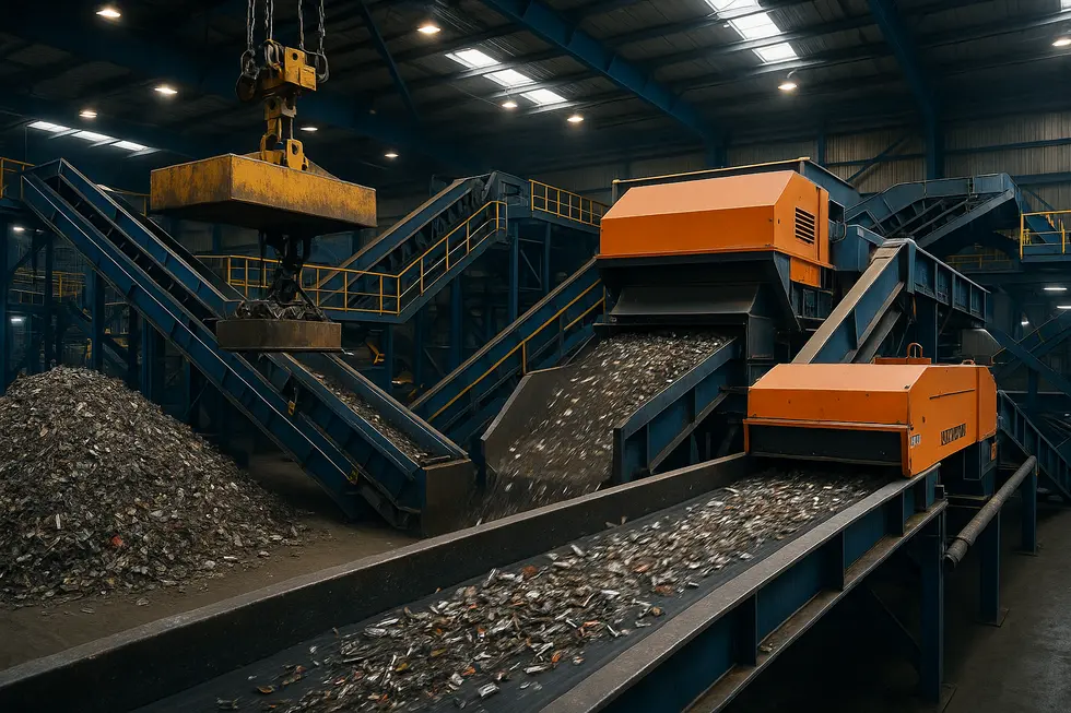 Cutting-edge technologies in a metal recycling facility for processing mixed scraps.