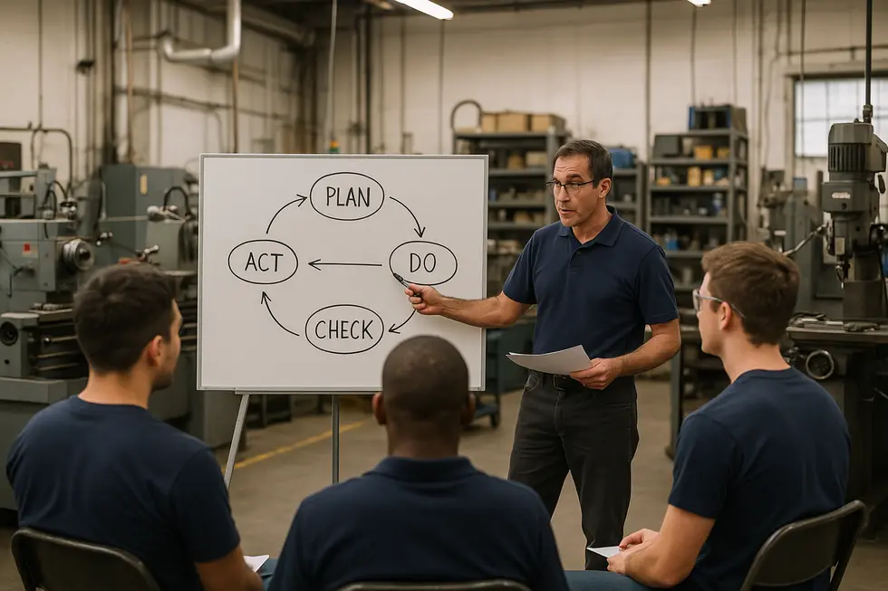 A quality control expert assessing production metrics against international standards using modern equipment.