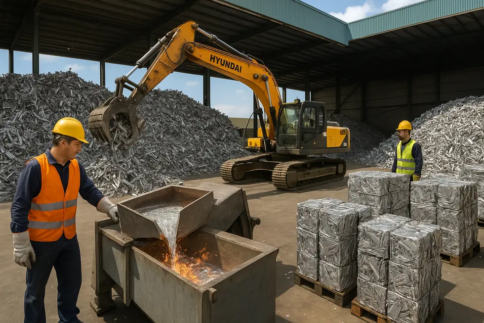 Aluminum scrap processing at Al Zuhour Scrap's UAE facilities illustrating sustainability and advanced technology.