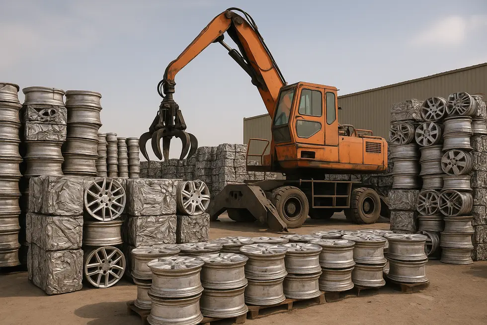 Machinery at Al Zuhour Scrap processing Aluminum Alloy Wheel Troma into valuable resources.