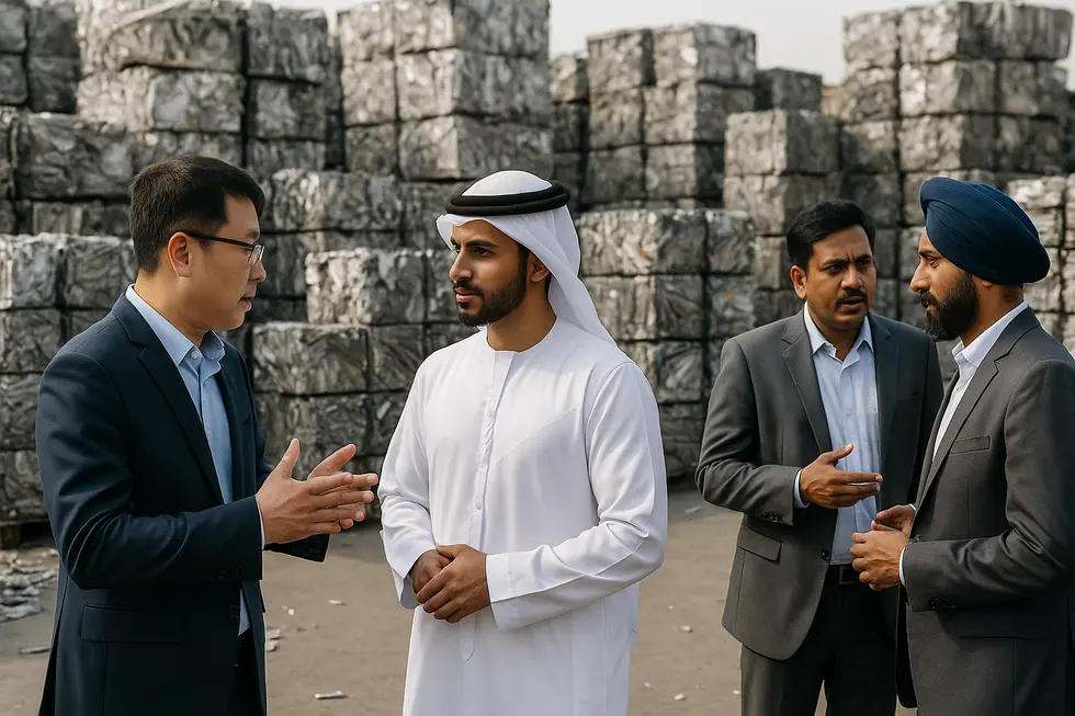 A depiction of the global aluminum scrap trade, highlighting Al Zuhour Scrap’s impact.